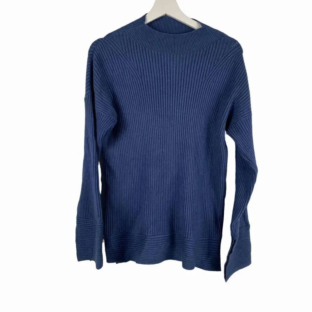 Sioni Womens Size Large Ribbed Sweater with open sleeves Heather Indigo